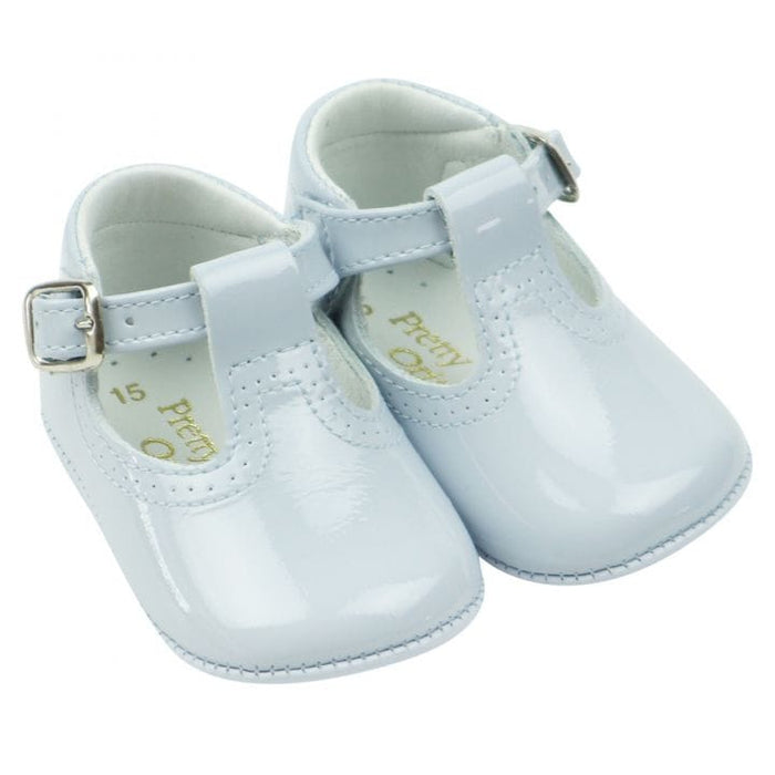 Pretty Originals Unisex Pale Blue Patent Leather Soft Sole T-Bar Pram Shoes - UE03180
