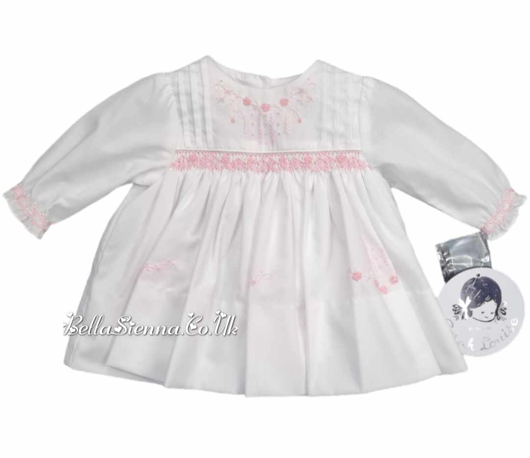 Sarah Louise Baby White And Pink Smocked Dress 011265