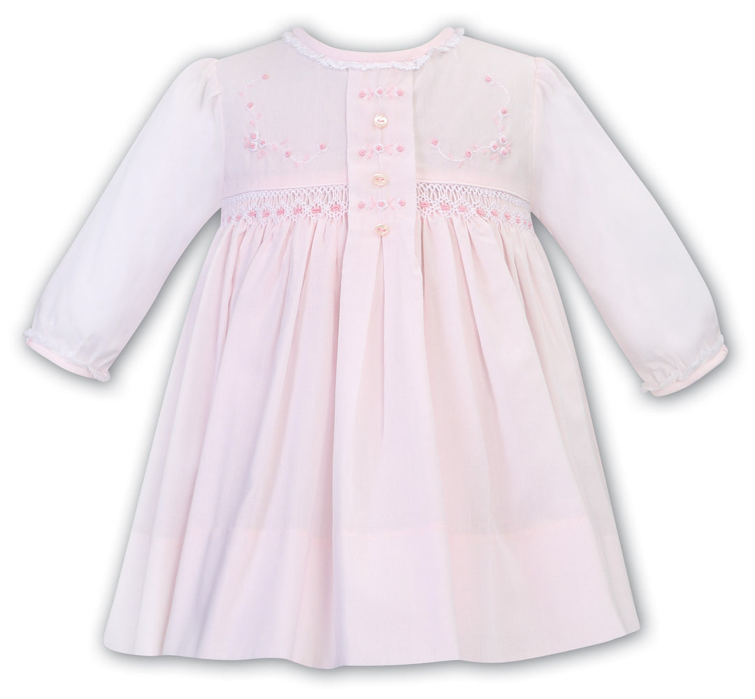 Sarah Louise Long Sleeved Pink Hand Smocked Dress - 012775