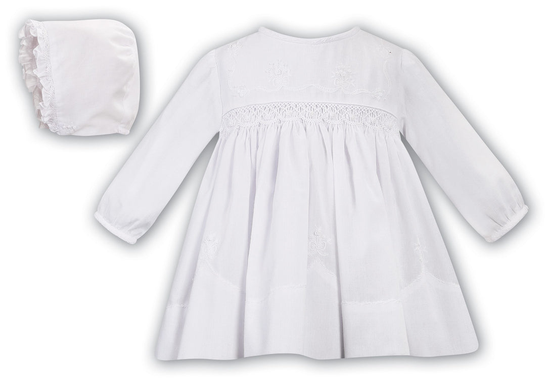 Sarah Louise White Hand Smocked Dress & Bonnet - 013007