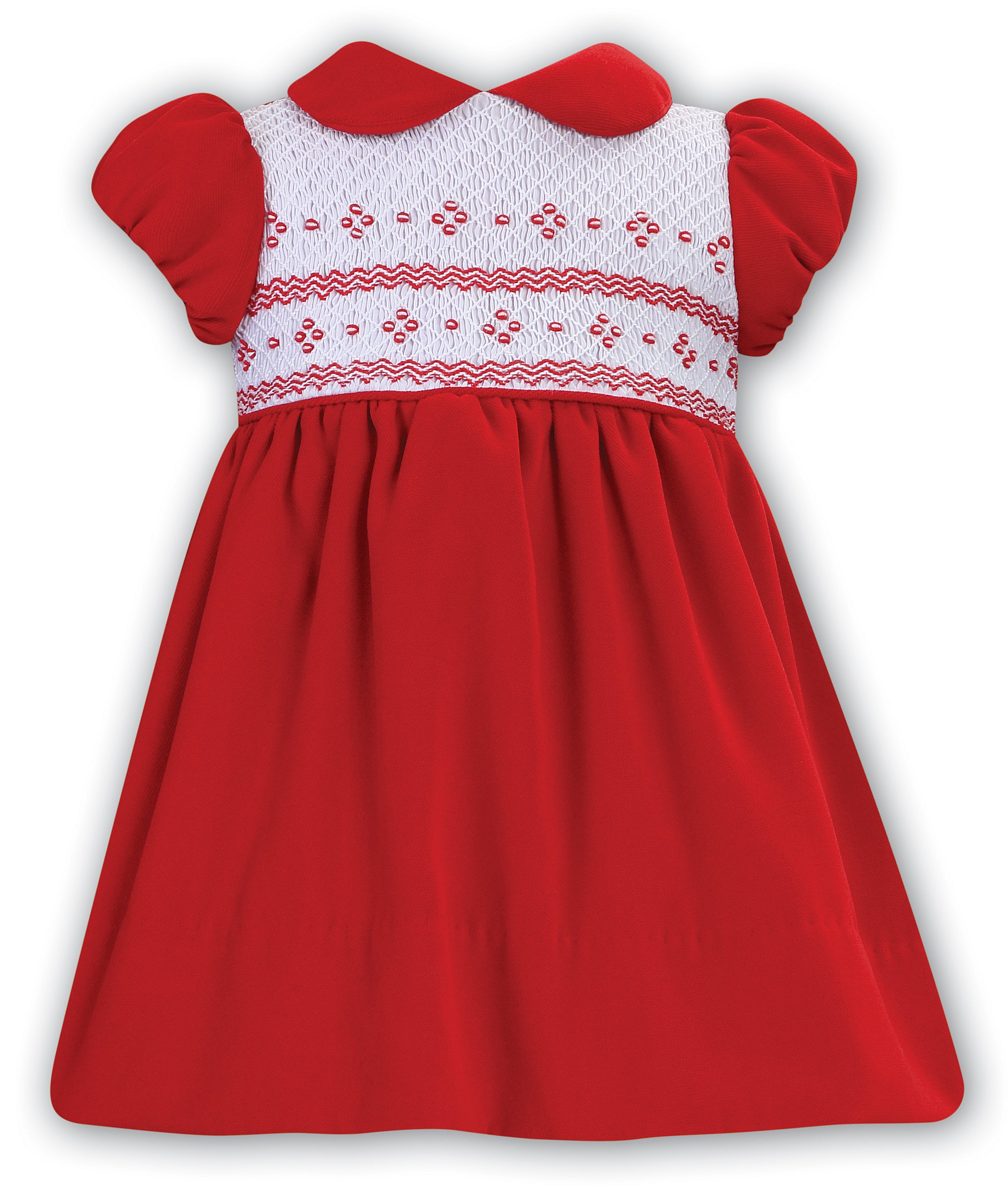 SARAH LOUISE -  Smocked Tartan Dress - Red