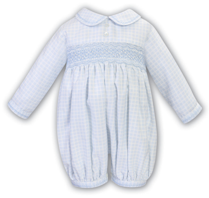 Sarah Louise Blue & White Hand Smocked Romper  013070