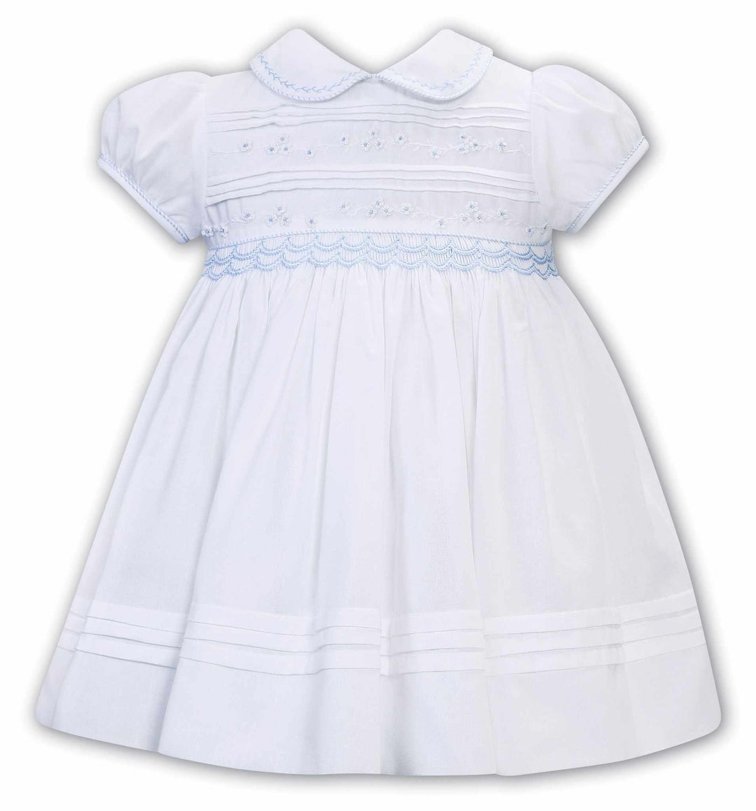 Sarah Louise White And Blue Smocked Dress With Embroidery 013239