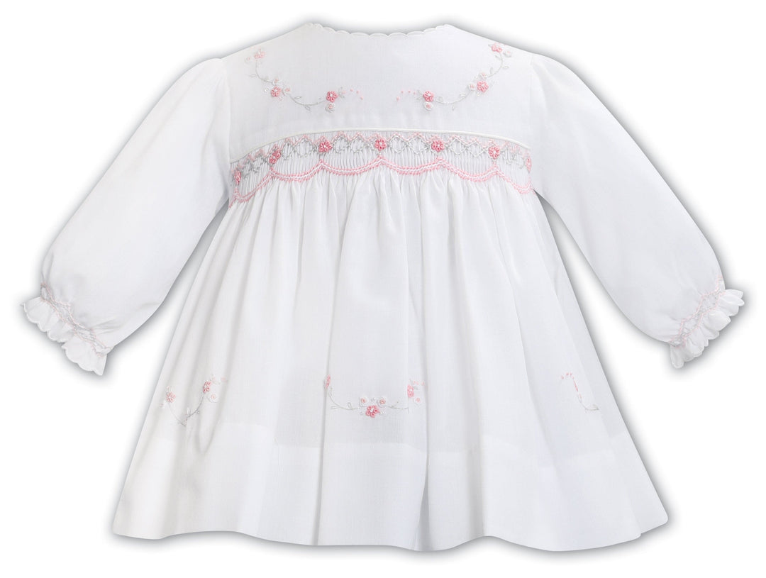 Sarah Louise White & Pink Hand Smocked Dress - 013362