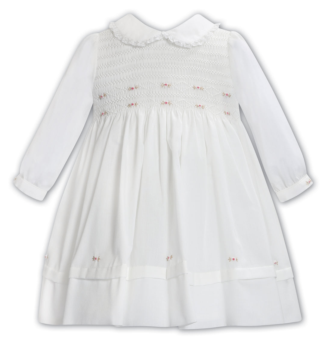Sarah Louise Ivory & Pink Hand Smocked Dress - 013384