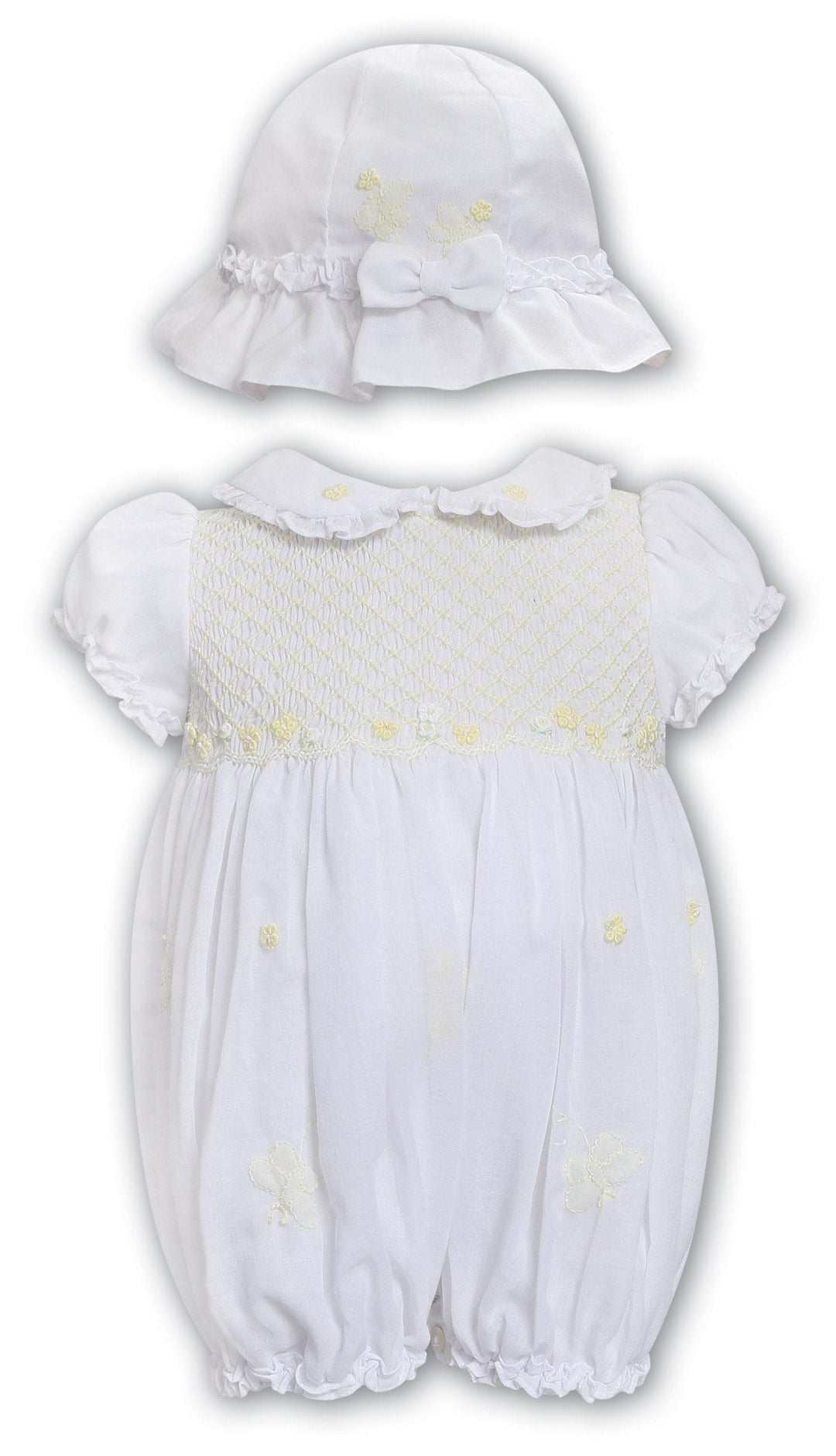 Sarah Louise White & Lemon Bubble Romper & Sun Hat - 013572