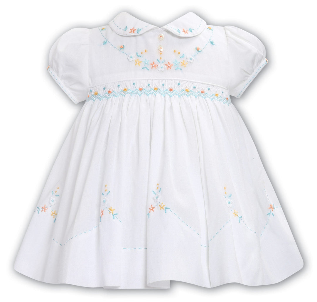 Sarah Louise White, Mint Green & Orange Hand Smocked Girls Dress- 013662