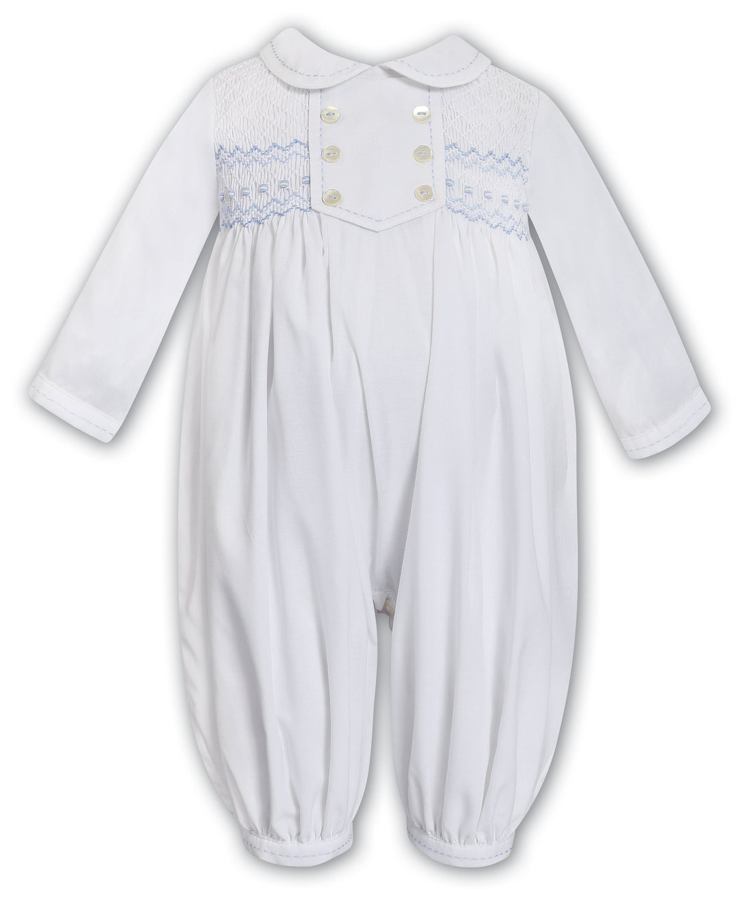 Sarah Louise White & Baby Blue Hand Smocked Romper - 013682