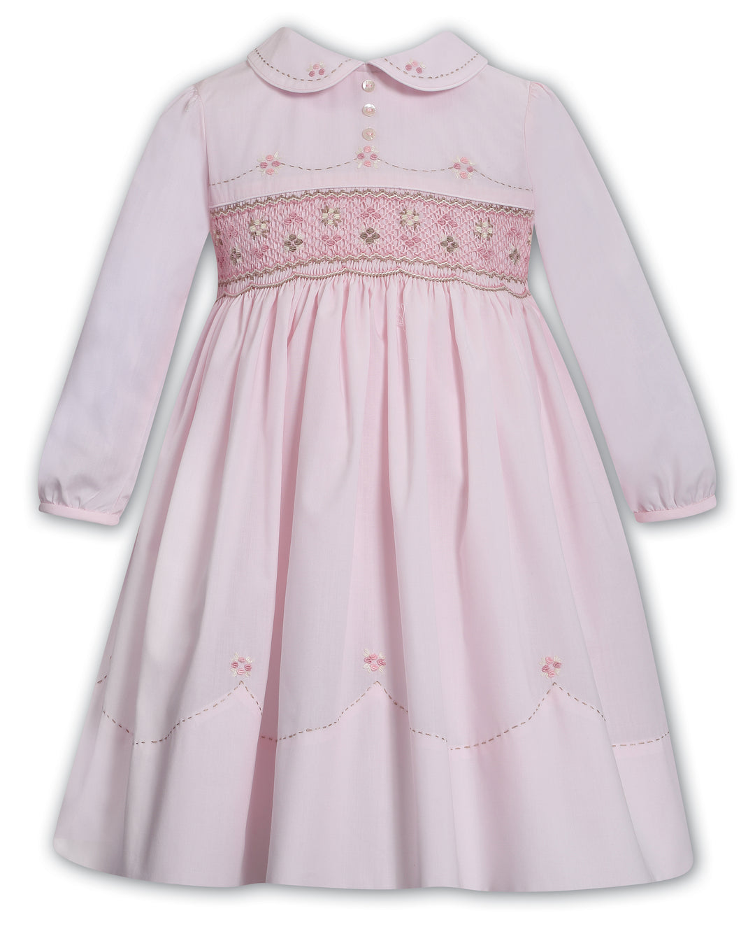 Sarah Louise Pink & Beige Hand Smocked Dress - 013688