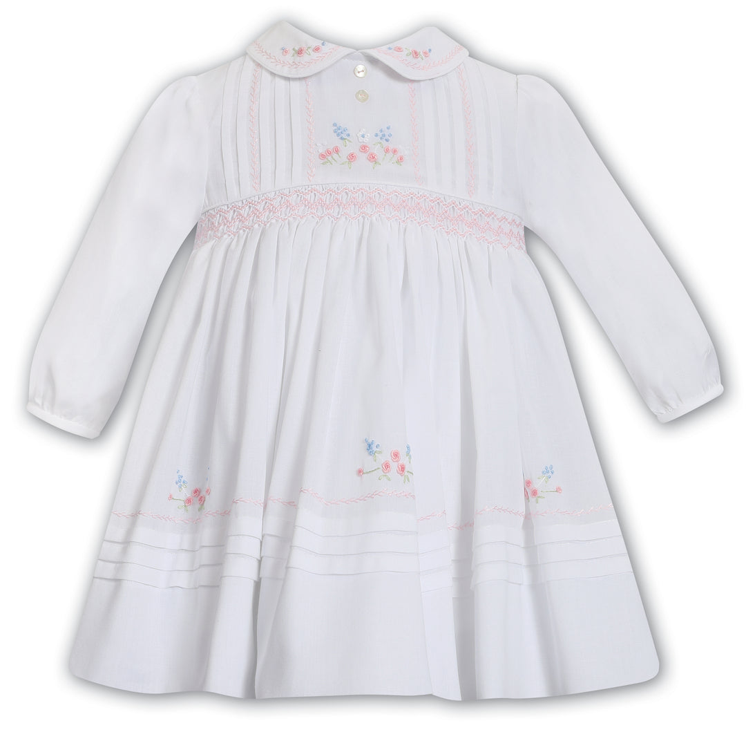 Sarah Louise White & Pink Hand Smocked Dress - 013700