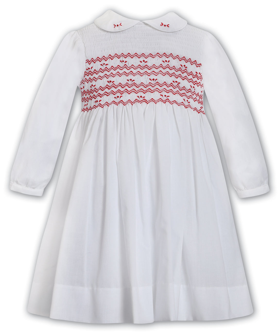 Sarah Louise White & Red Hand Smocked Dress - 013702