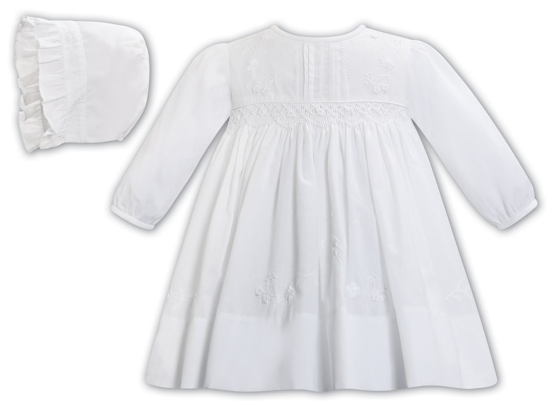 Sarah Louise White Hand Smocked Dress & Bonnet - 013704