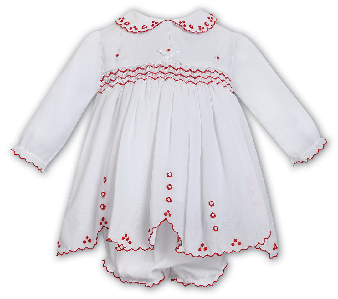 Sarah Louise White & Red Hand Smocked Dress & Pants Set- 013708 - 013350