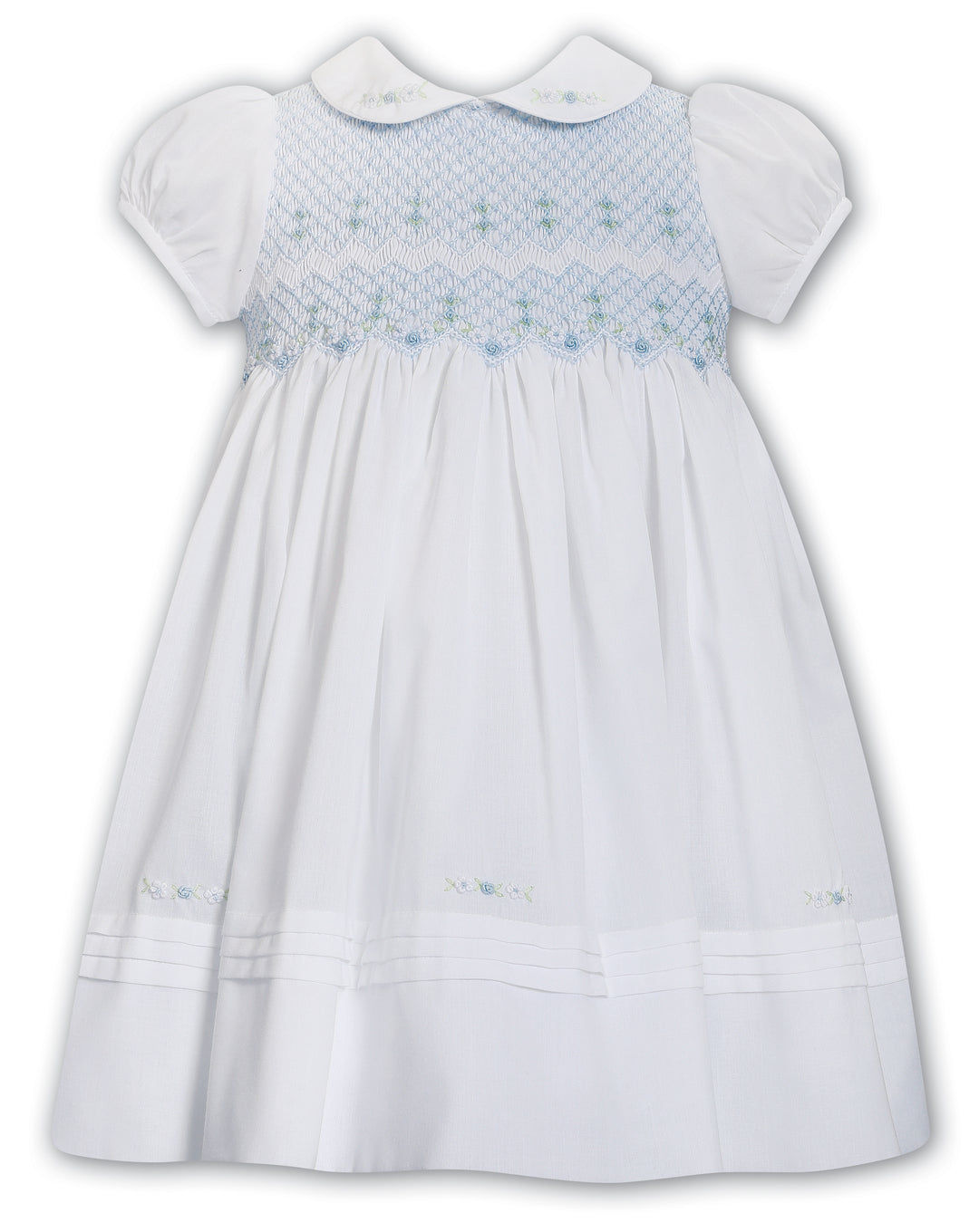 Sarah Louise White & Blue Hand Smocked Dress - 013747S