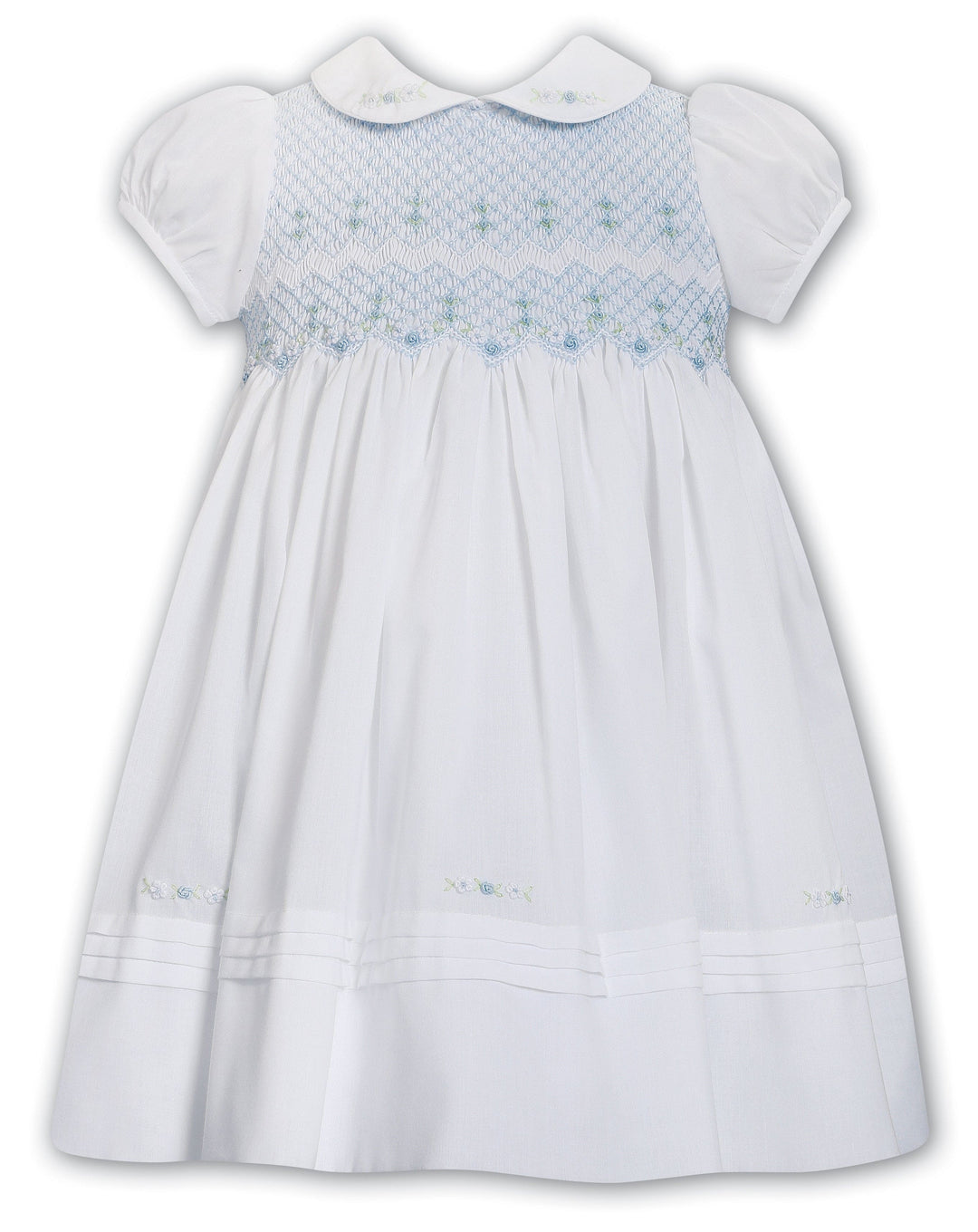 Sarah Louise White & Blue Hand Smocked Dress - 013747S