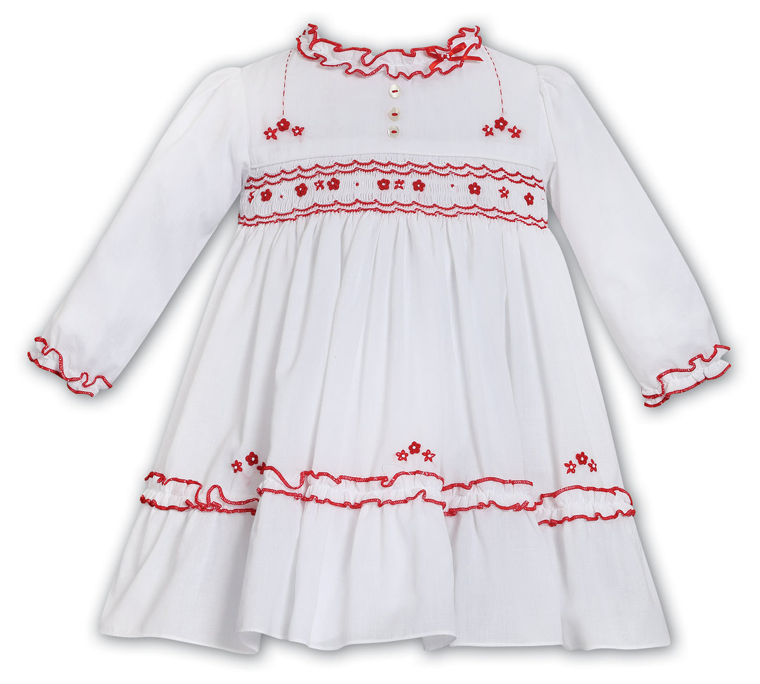 Sarah Louise White & Red Hand Smocked Dress - 013783