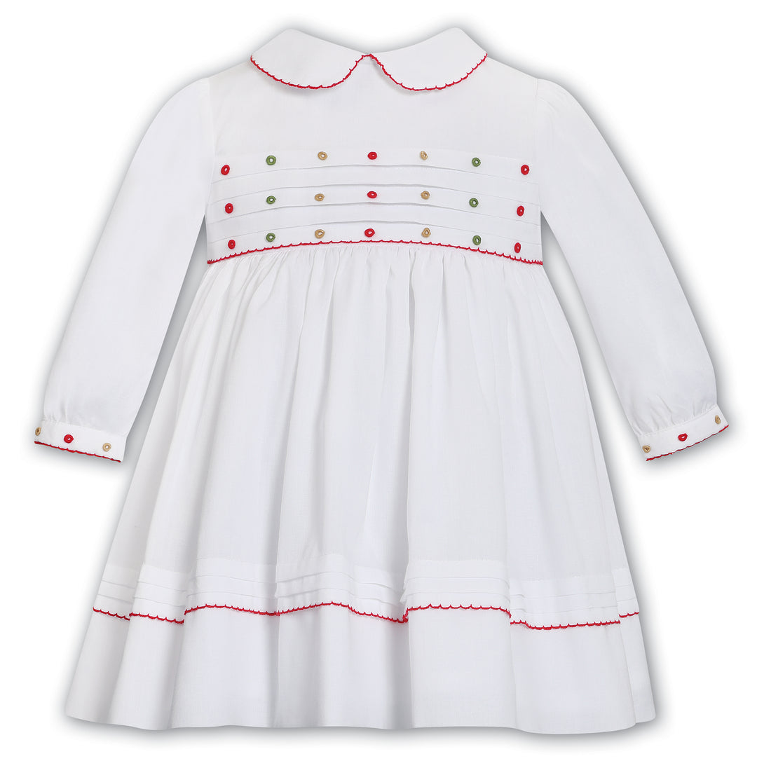 Sarah Louise White & Red Hand Embroidered Dress - 013789