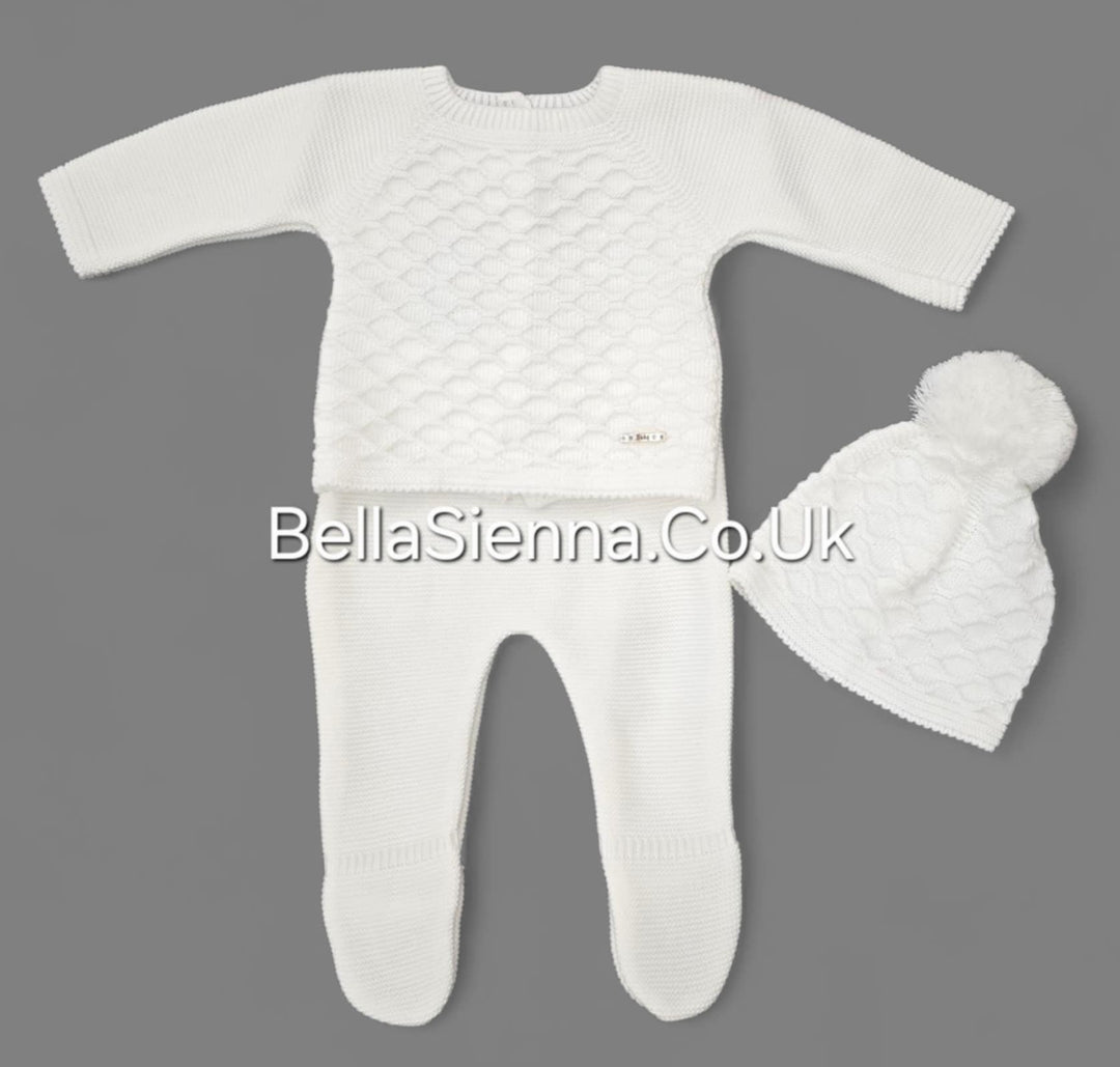 Unisex Ivory Three Piece Knitted Set With Hat - C7005