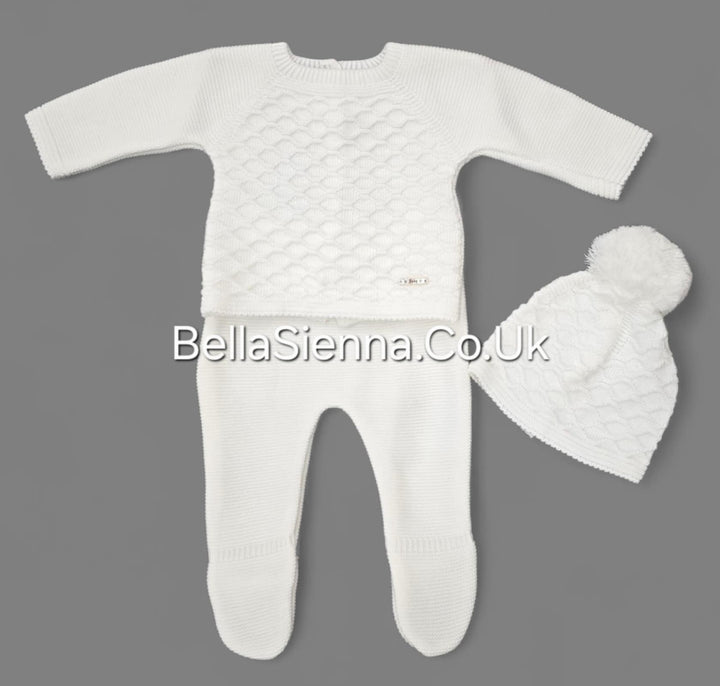 Unisex Ivory Three Piece Knitted Set With Hat - C7005