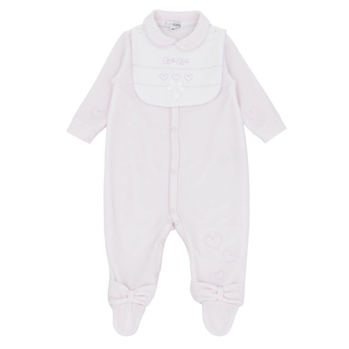 Blues Baby Girls Pink Velour All In One Babygrow Sleepsuit With Detachable Bib - BB2071