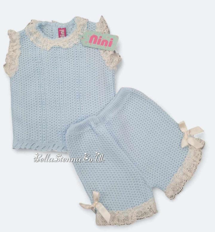 Nini Baby Girls Fine Blue And White Ivory Summer Set -VR031