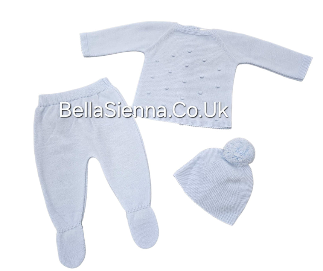 Boys Blue Three Piece Knitted Set With Hat - C1031