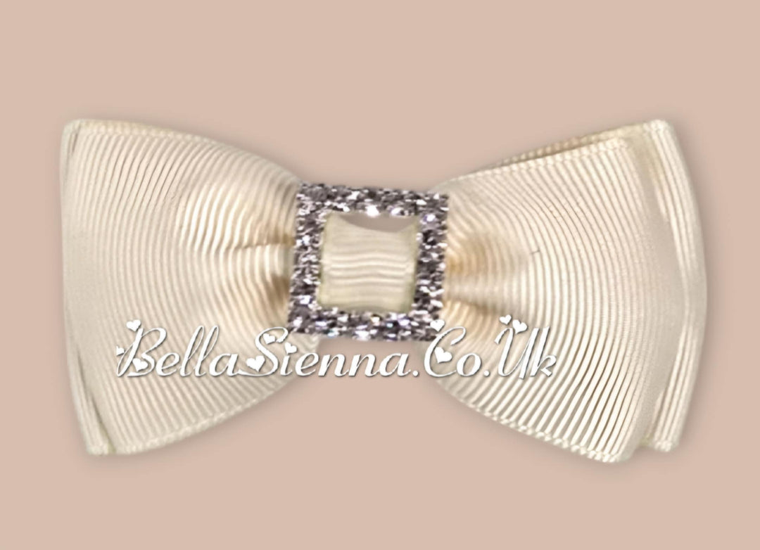 Bowtique London 2 Inch Cream Grosgrain Medium Size Hair Bow With Diamanté Centre