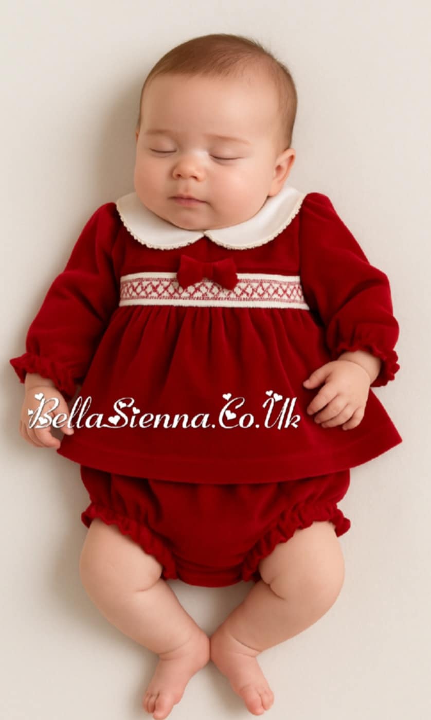 Girls Red & White Smocked Jam Pants Set - AM0002