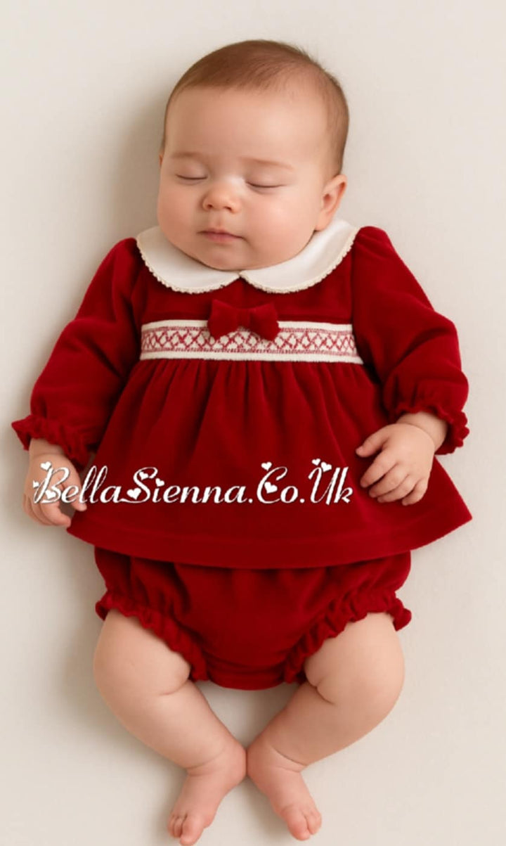 Girls Red & White Smocked Jam Pants Set - AM0002