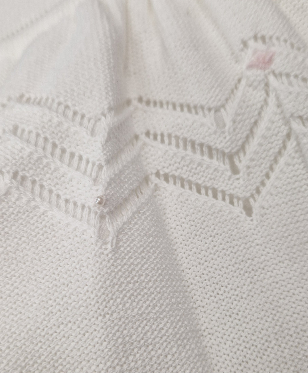 Pretty Originals White & Pink Knitted Dress & Bloomers With Tiny Pearl Detail - JP84232