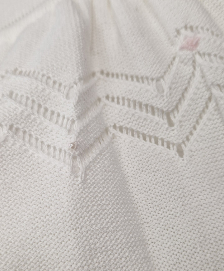 Pretty Originals White & Pink Knitted Dress & Bloomers With Tiny Pearl Detail - JP84232