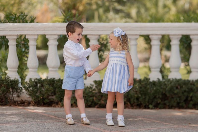 Miranda Girls Blue & White Dress With Cut Out Back - 0232/V