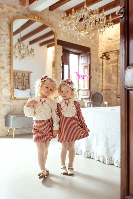 Miranda Beige & Red Tweed Look Skort & Blouse Set - 247