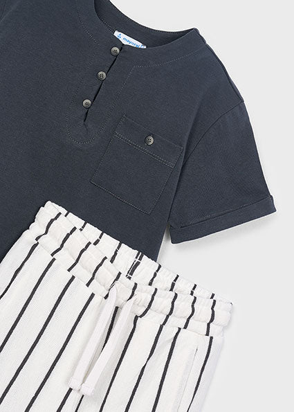Mayoral Boys Grey Stripe Shorts & T-Shirt Set - 3603
