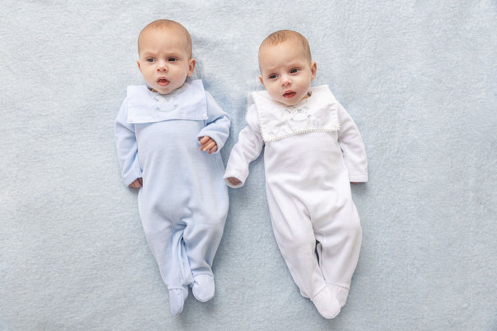 Blues Baby Blue Velour Rocking Horse Embroidered Unisex Babygrow - BB0150