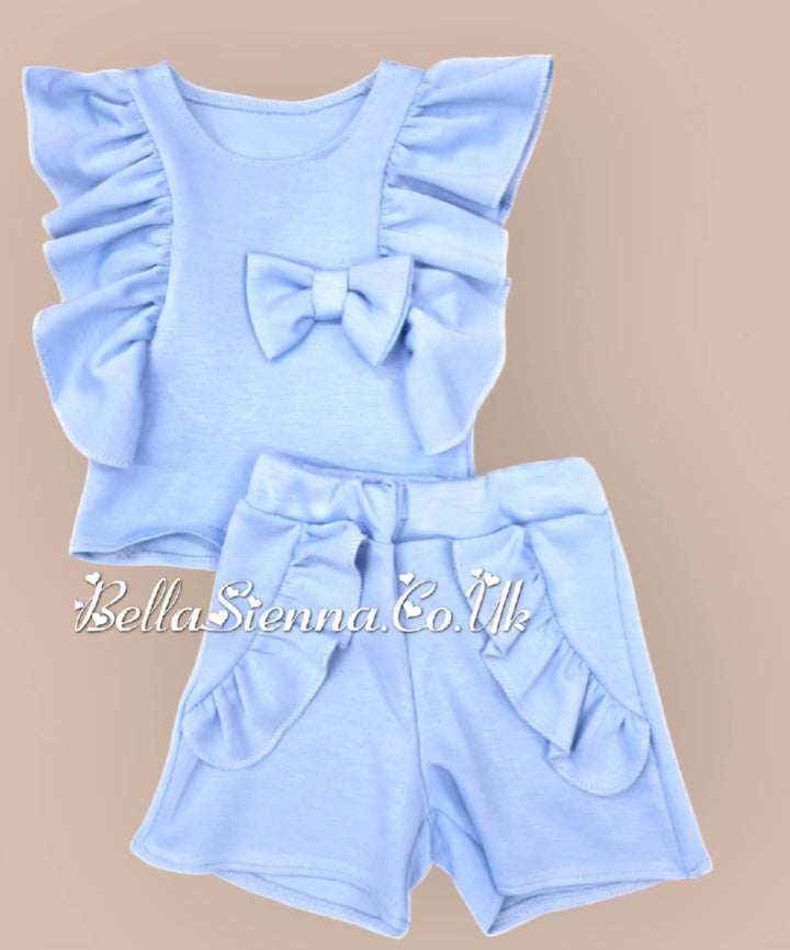 Blue Frill & Bow Girls Shorts & Top Set -TG14