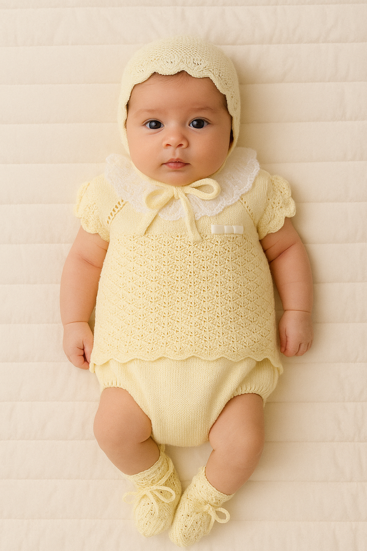 Mac ilusion Baby Girls Dark Lemon & Ivory Four Piece Set - 9637