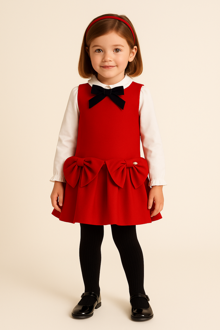 Miranda Girls White Blouse & Red Pinafore Dress Set - 232