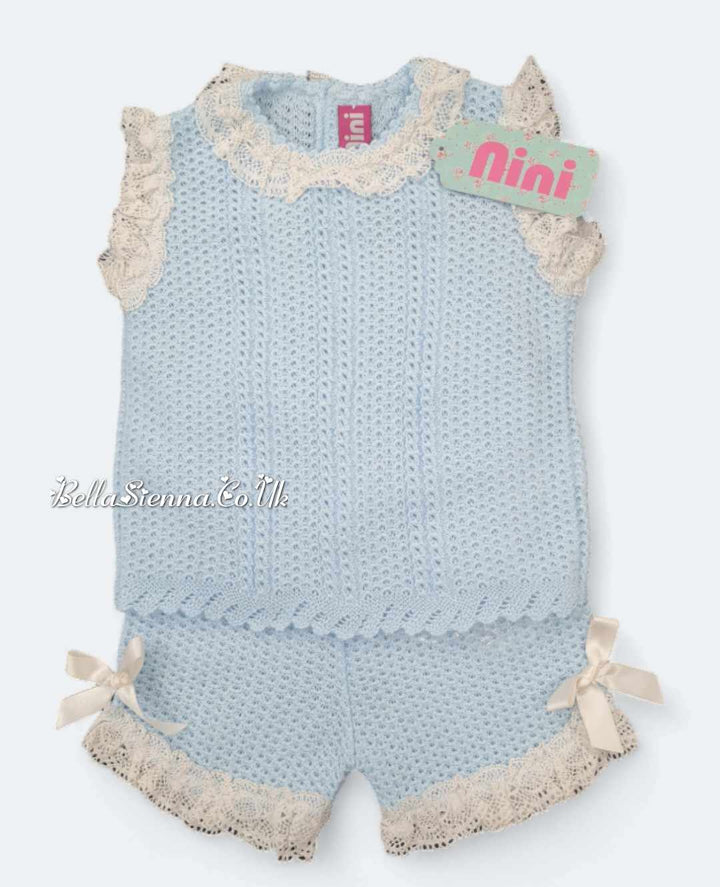 Nini Baby Girls Fine Blue And White Ivory Summer Set -VR031