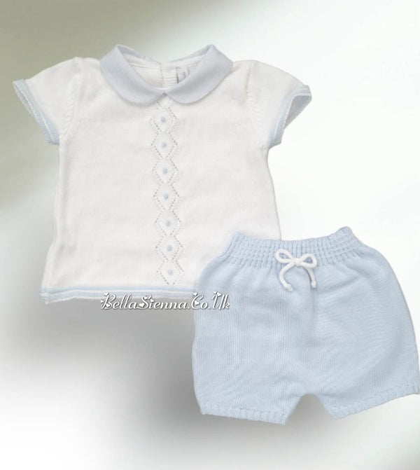 Martin Aranda Baby Boys Fine Knitted Summer Short Set White 10041
