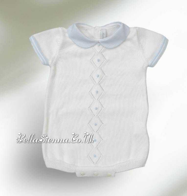 Martin Aranda Baby Boys Fine Knitted Summer Romper White 01140