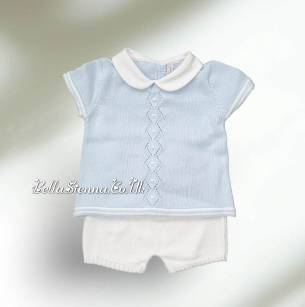 Martin Aranda Baby Boys Fine Knitted Summer Short Set Blue 10041