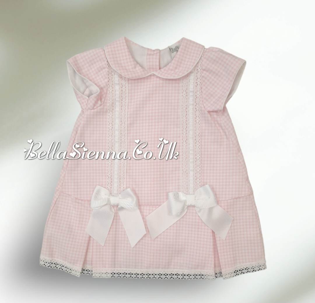 Pretty Originals White And Pink Check Bow Dress & Pants MB10512