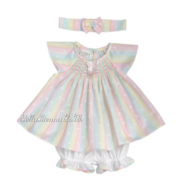 Pretty Originals Hand Smocked Multicoloured Dress, Pants & Headband Set - BD02161