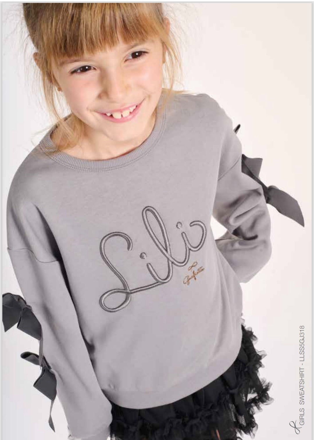 Beautiful Girls Lili Gaufrette Grey Bow Sleeved Sweatshirt
