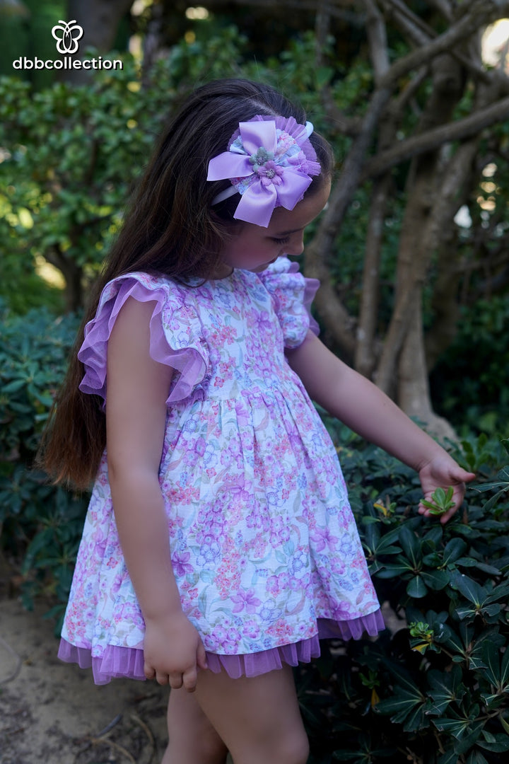 DBB Collection Girls Deep Lilac Floral Dress - 22902