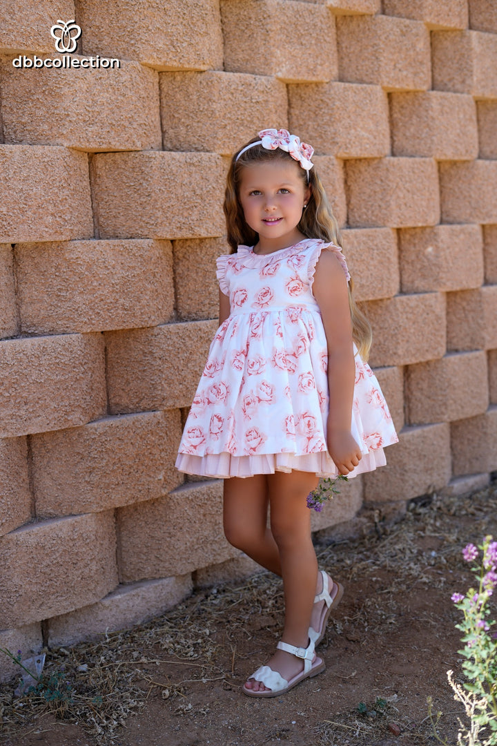 DBB Collection Girls Peach Floral Dress With Big Bow On The Back - 25002
