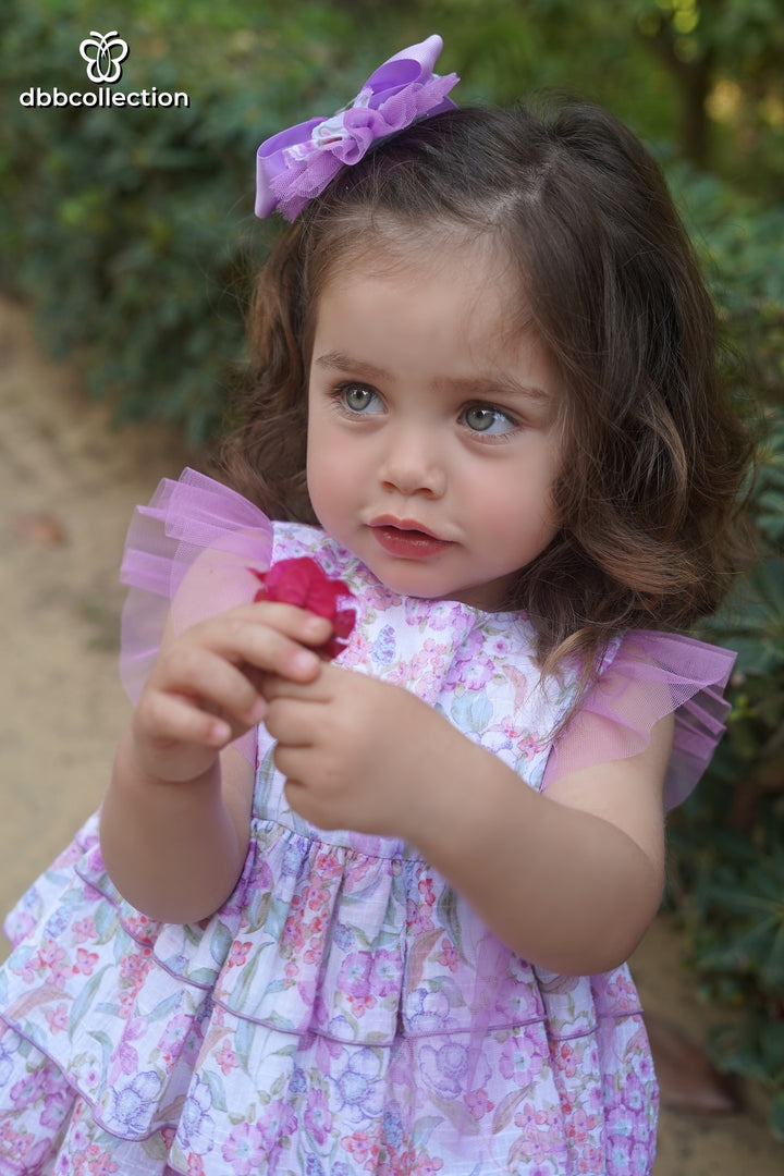 DBB Collection Baby Girls Deep Lilac Floral Dress & Pants Set - 22911