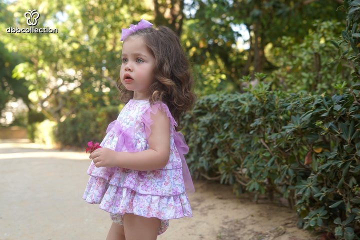 DBB Collection Baby Girls Deep Lilac Floral Dress & Pants Set - 22911