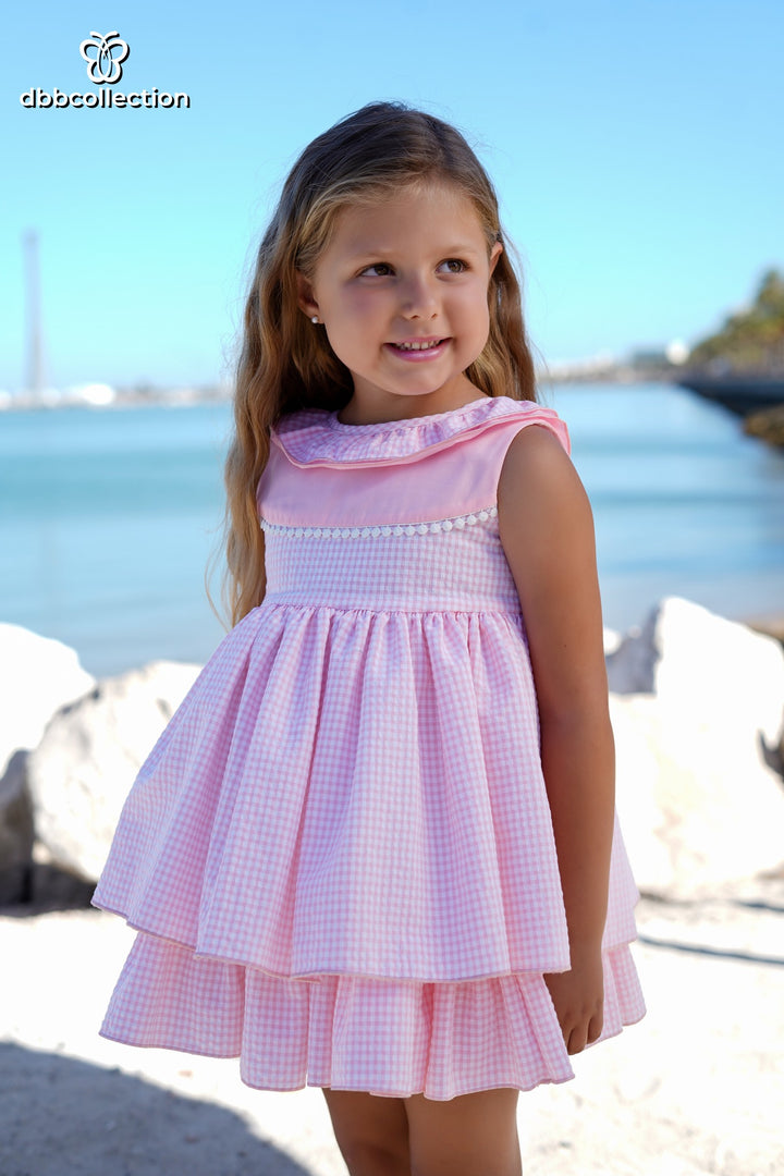 DBB Collection Girls Pink Gingham Dress With Big Bow On The Back - 24902